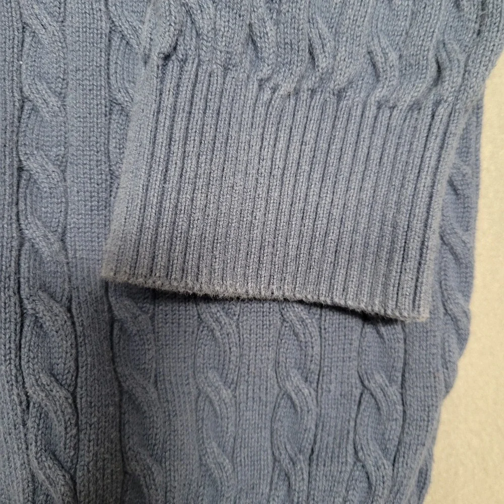 Lacoste Mens Blue‎ Cable Knit Crew Neck Sweater Sz 9 4XL Embroidered Logo Cotton
